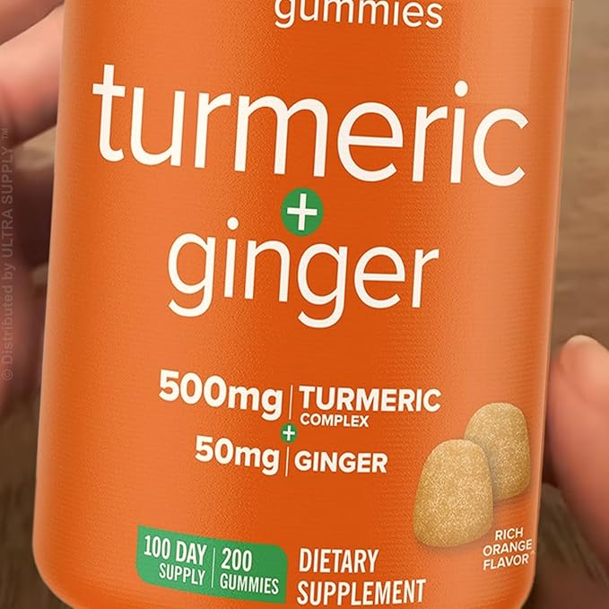 Turmeric + Ginger Gummies 500 mg (200 Count Value Pack) Rich Orange Flavor Plant-Based Formula for Mobility and Comfort