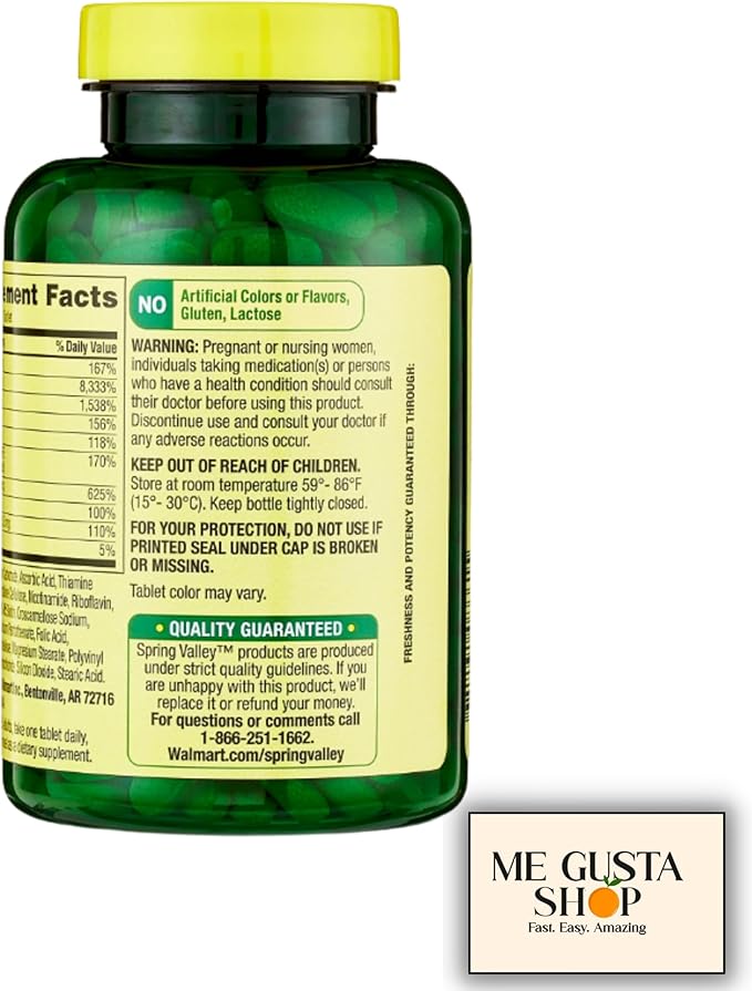 Spring Valley Super Vitamin B-Complex Tablets 250 Count + me Gusta Sticker