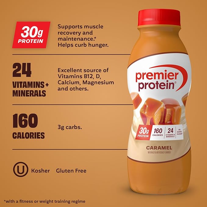 Premier Protein Shake Caramel 30g Protein No Added Sugar 24 Vitamins &amp Minerals to Support Immune Health 11.5 fl oz 12 Pack