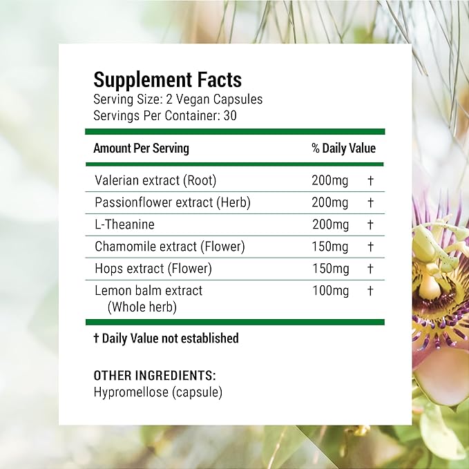 Nested Naturals Luna Melatonin Free Non-Habit Forming Herbal Sleep Supplement w/Chamomile Valerian L-Theanine 180 Vegan Capsules (60 Capsules Per Bottle)