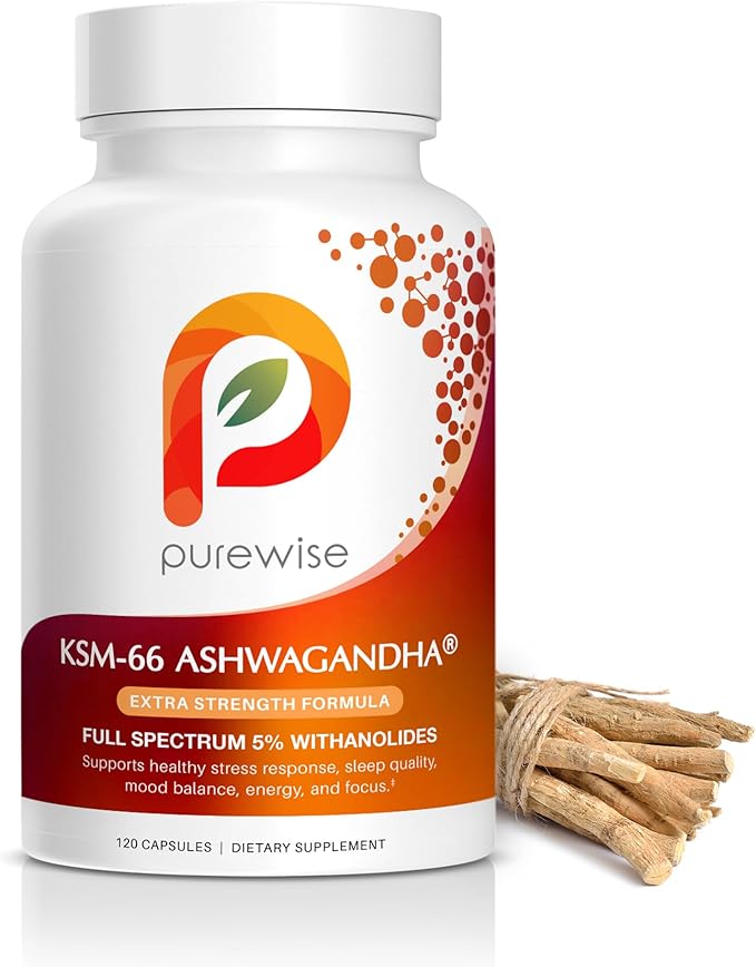 KSM-66 Ashwagandha 600mg Extra Strength Formula - Stress Relief Supplement for Sleep Support &amp Mood Support - Organic Full Spectrum 5% Withanolides - 120 Capsules