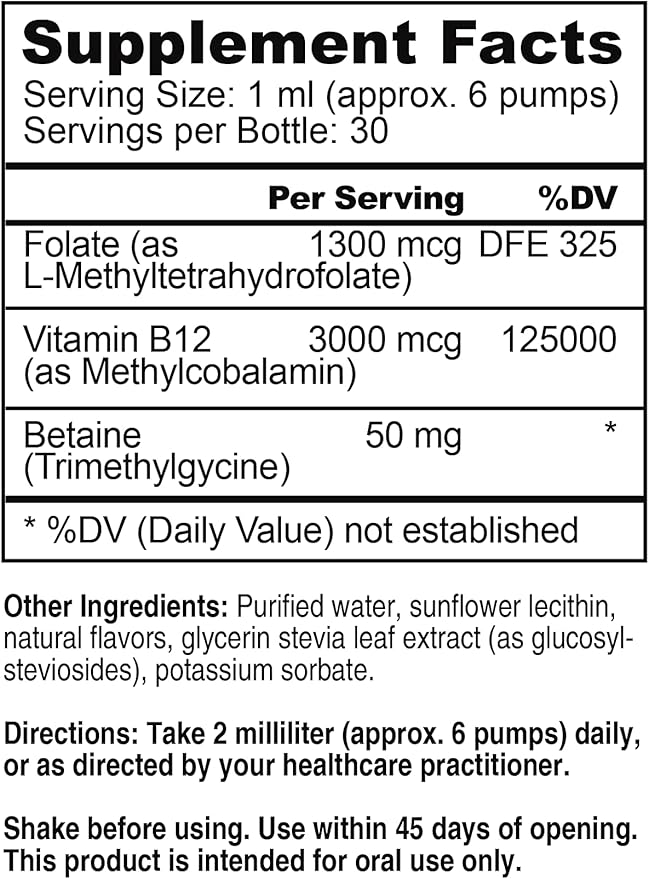 Core Med Science Liposomal B12 Folate TMG Liquid Spray Supplement for Women &amp Men - Supports Mood Cognitive &amp Heart Health - Vitamin B9 &amp Betaine for Homocysteine Levels &amp Methylatio