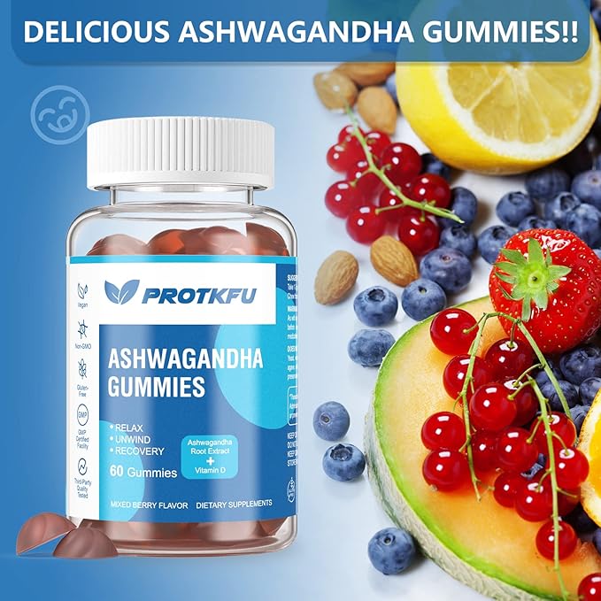 2 Pack Ashwagandha Gummies &amp Vitamin D3 Gummies Organic Aswangdha Supplement for Improve Sleep Stress Relief &amp Mood Calm (Non-GMO Gluten-Free &amp Sugar Free)