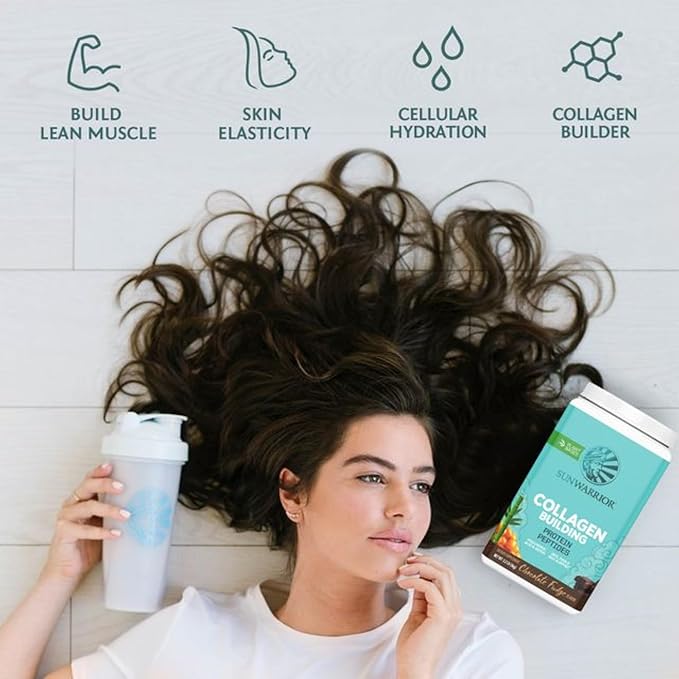 Sunwarrior Plant-Based Collagen Building Powder | 40 Servings Chocolate Flavored &amp Vegan Protein Powder | USDA Organic 30 Servings Chocolate Flavored
