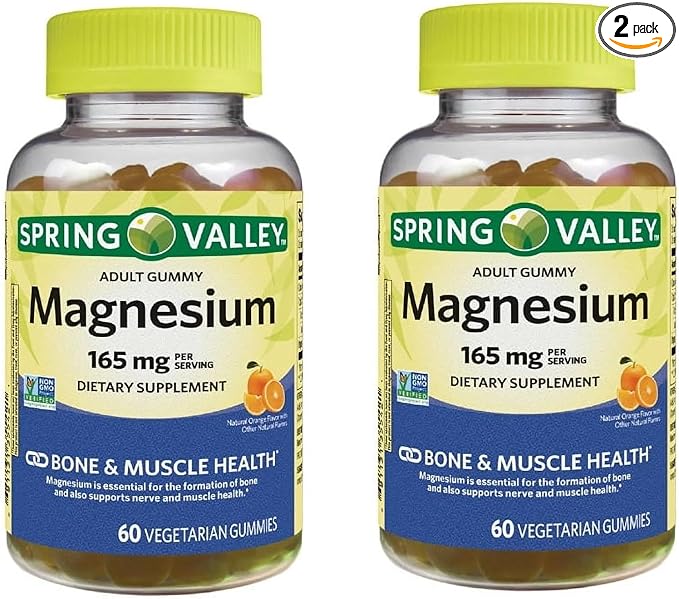Magnesium 165mg – 60 Gummies Orange Flavor Magnesium Citrate Gummy Magnesium Gummies Chewable Magnesium Supplement for Bone &amp Muscle Health (Pack of 2)
