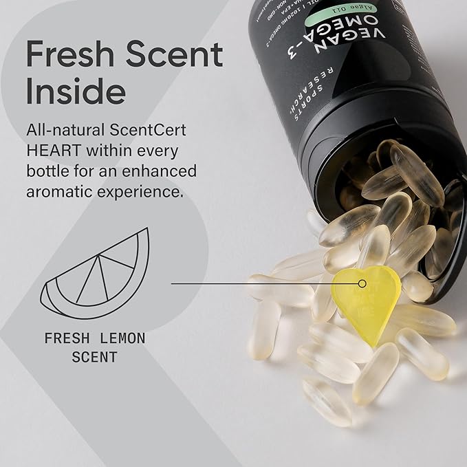 Sports Research Vegan Omega-3 Fish Oil Alternative from Algae Oil - Highest Levels of Vegan DHA &amp EPA Fatty Acids | Non-GMO Tested &amp Vegan Certified - 60 Veggie Softgels (Carrageenan Free)