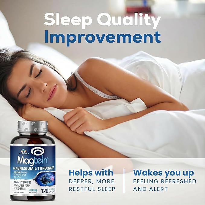 Magnesium L Threonate Magtein Brain Supplement for Memory Focus Sleep and Cognitive Support High Absorption Magnesium L-Threonate Non-GMO No Laxative Effect – 2000 mg 120 Vegan Capsules