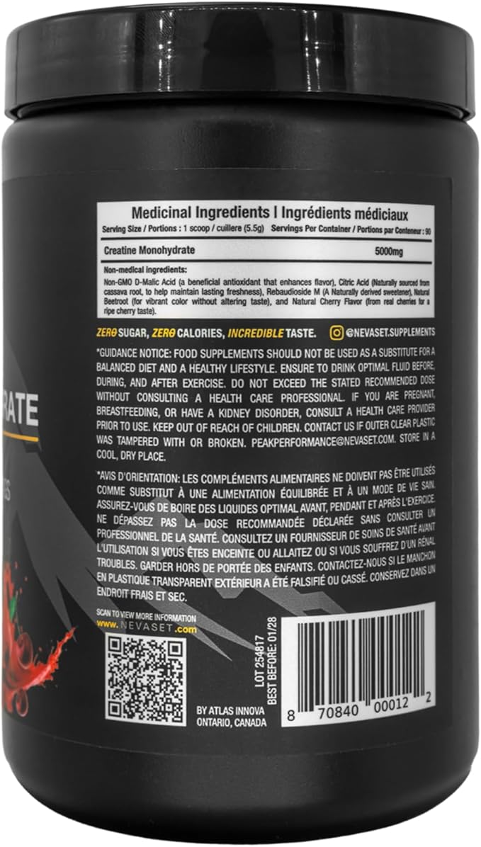 Micronized Creatine Monohydrate by NevaSet 3-Month Supply of 5000mg Creatine supplement for muscle growth increased strength enhanced energy improved athletic performance cognitive health. Cherry