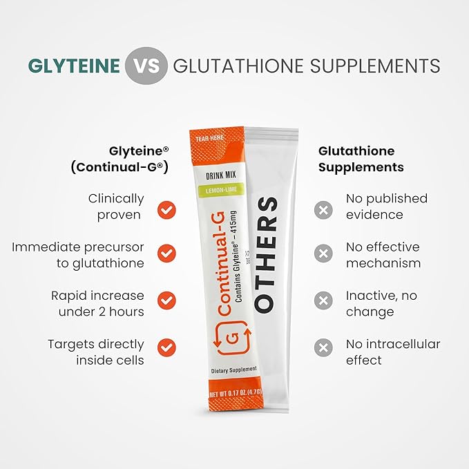 CONTINUAL - G Powder - Clinically Proven Cellular Glutathione Precursor | Benefit of Glyteine &amp Sunfiber | Immune Support Master Antioxidant Detox Brain Health &amp Skin Care | 40 Sachets