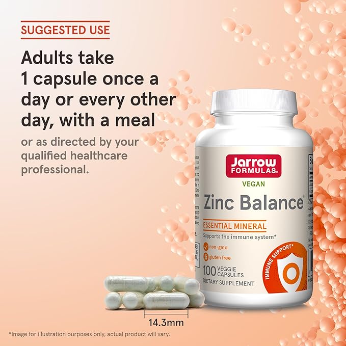 Jarrow Formulas Zinc Balance 15 mg - 100 Servings (Veggie Caps) Includes Copper Essential Mineral for Immune System Support - Immune Support Supp - Gluten Free Zinc Copper Supp - Vegan Pack of 12