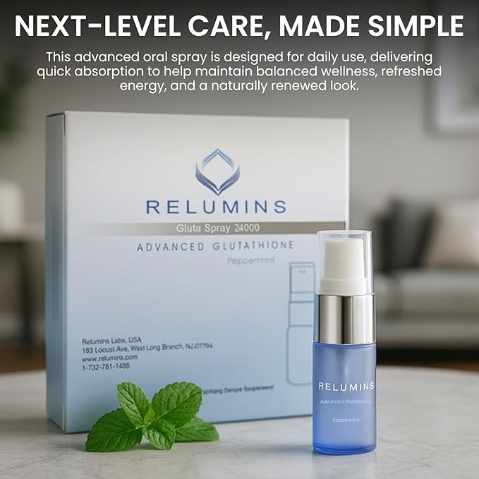 Relumins Oral Glutathione Spray Vials – New Advanced Formula 24000mg with Zinc Plus – Convenient Fast-Absorbing Daily Supplement for Wellness and Vitality