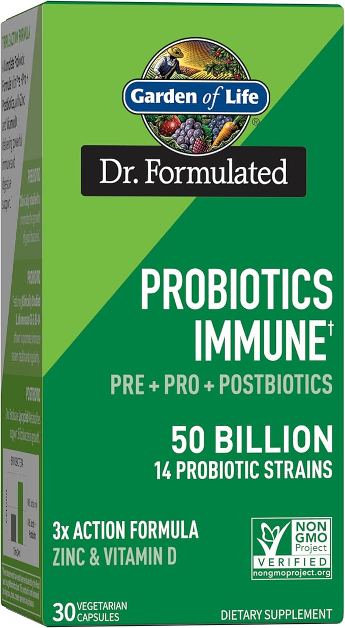 Garden of Life Dr. Formulated Pre Post &amp Probiotics Immune Support with Prebiotics &amp Postbiotics – 50 Billion CFU Gut &amp Digestive Health Support Zinc &amp Vitamin D3 Vegan 30 Day Sup