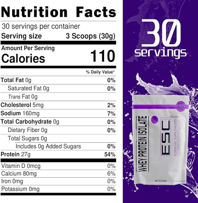 Pure Unflavored Whey Protein Isolate - 27g Protein per Serving - Versatile All-Purpose Protein Supplement