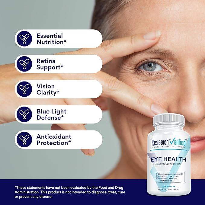 Research Verified Eye Health - Nourish and Protect Eyes and Vision Support Healthy Retina Improve Blood Supply to Eyes - Vitamins A B C and E - 360 Capsules - 6 Month Supply - Made in The USA