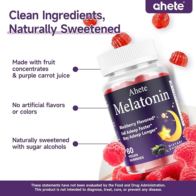 Melatonin 5mg Gummies for Adults Raspberry Flavor Sleep Aid Sugar-Free 180 Gummies 180 Days Supply