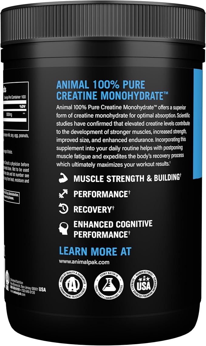 Animal Micronized Creatine Monohydrate Powder Unflavored 1.1 lb (500 g)