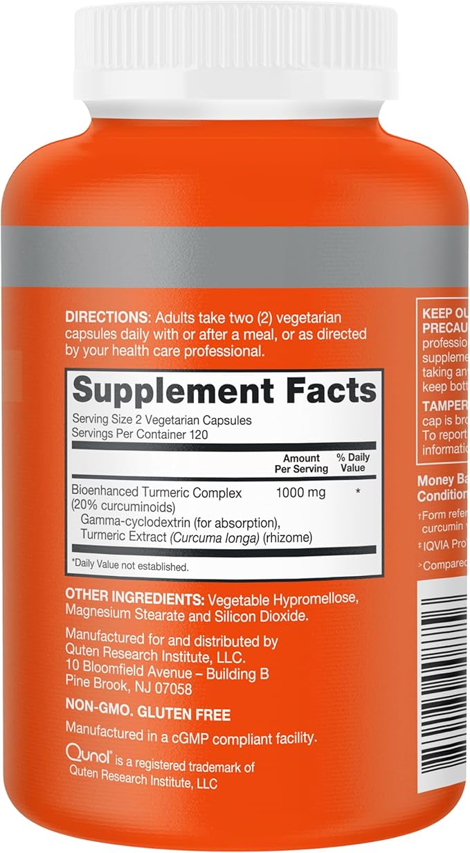 Qunol Turmeric Curcumin Supplement 1000mg with Ultra High Absorption for Joint Support Extra Strength Capsules 240 Count