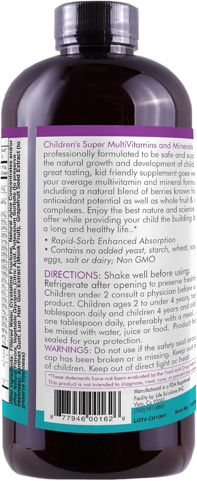 Life Solutions Children's Vitamins Multivitamin - Liquid Vitamin &amp Minerals - Complete Children Vitamins - Essential Liquid Minerals for Kids 16 Floz