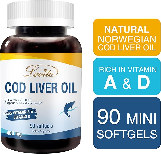 LOVITA 8-Pack Total Omega Bundle - 4 Fish Oil (120ct) &amp 4 Cod Liver Oil (90ct) Heart Brain &amp Immune Support (8 Pc Value Set)