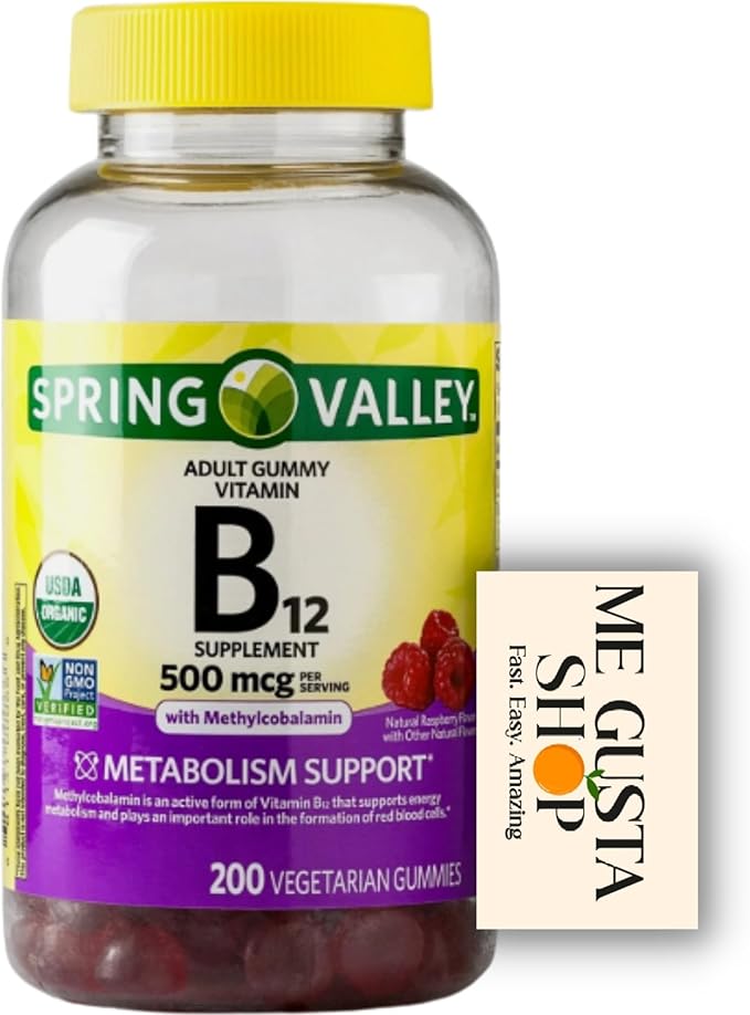 B12 500 mcg Spring Vallley Raspberry Flavor Gummy Vitamin B12 Gummies 200 ct (Pack of 1) + me Gusta Sticker