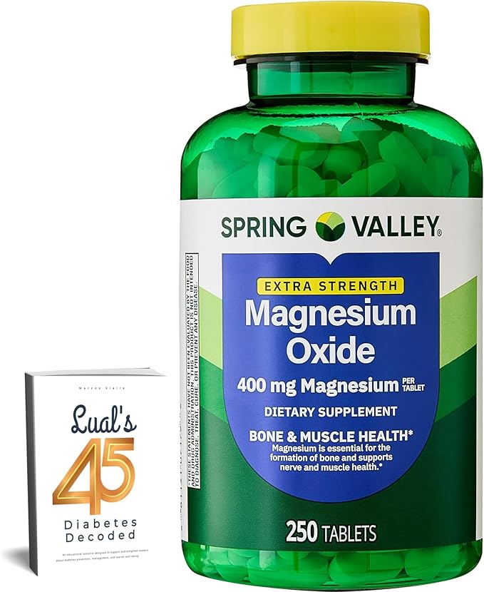 Spring Valley Magnesium 400 mg Tablets for Bone &amp Muscle Health 250 Count Bundle with Lual's 45 Diabetes Decoded