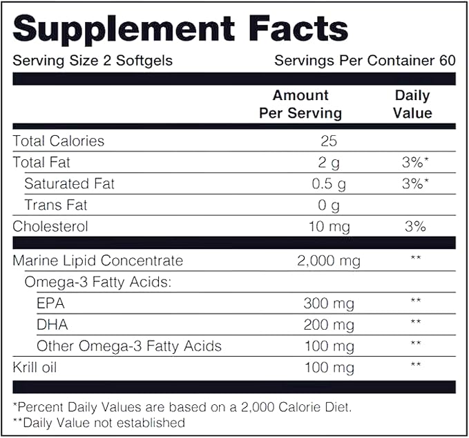 Marine Omega Omega-3 Fatty Acids &amp Krill Oil Supplement 1200mg DHA &amp EPA per Serving 120 Softgels Supports Heart Brain Joint &amp Overall Health