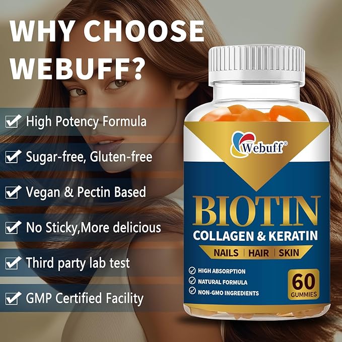 Biotin Gummies for Hair Growth Skin &amp Nails (60 Count) Strength Biotin Vitamins for Women &amp Men Gluten-Free Vegan Strawberry Flavor 60 Gummies (60 Count (Pack of 2))
