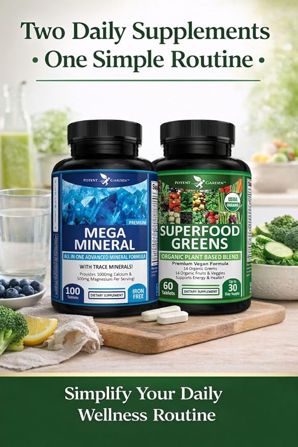 Potent Garden Organic Superfood Greens + Mega Mineral – Daily Greens &amp Mineral Support Bundle
