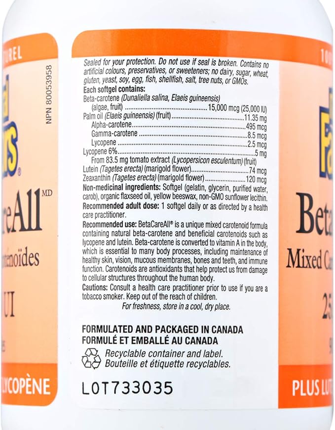 Natural Factors BetaCareAll 25000 IU Vitamin A for Healthy Skin Vision and Immune Function 90 Softgels