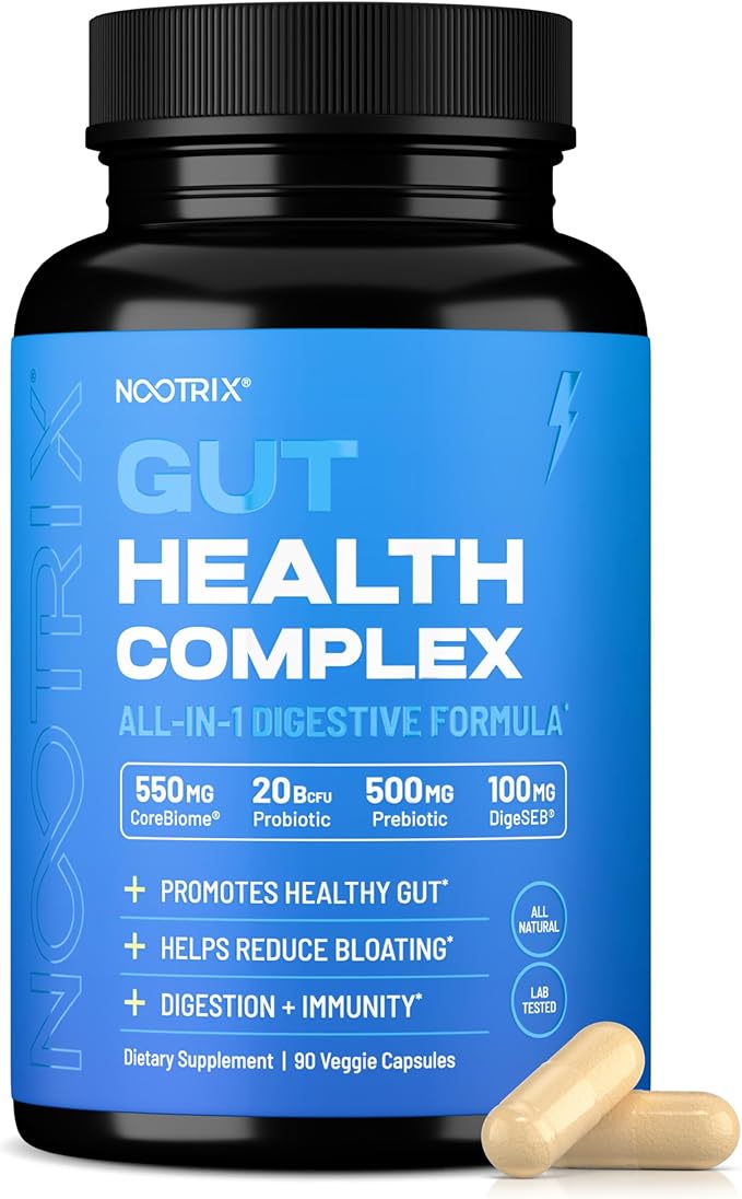 Nootrix Gut Health Complex Supplement | Probiotics for Gut Health Colon Cleanse &amp Bloating Relief | Promotes Healthy Digestion | Digestive Enzymes Postbiotics &amp Prebiotics | 90 Capsules