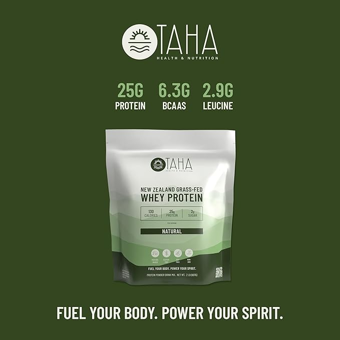Taha Health &amp Nutrition Natural Unflavored Whey Protein Concentrate Powder 25g Protein 140 Calories 2g Sugar | New Zealand Grass-Fed Free-Range Dairy | Gluten and Soy Free Keto Kosher | 2LB
