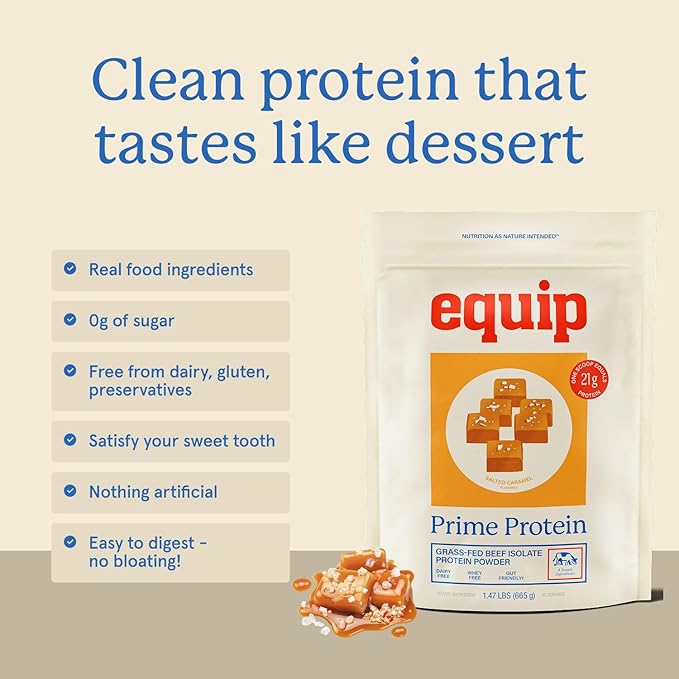 Equip Foods Prime Protein Powder | Clean Grass Fed Beef Protein Powder Carnivore Protein Isolate | Paleo Keto Friendly Gluten &amp Dairy Free Helps Build &amp Repair Tissue| 30 Servings Salted