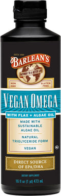 Barlean's Vegan Omega Liquid Flax and Algae Oil Plant Based EPA DHA Supplement from Algal Oil and Organic Flaxseed Omegas 3 6 and 9 Fatty Acid Supplements 16 Ounces