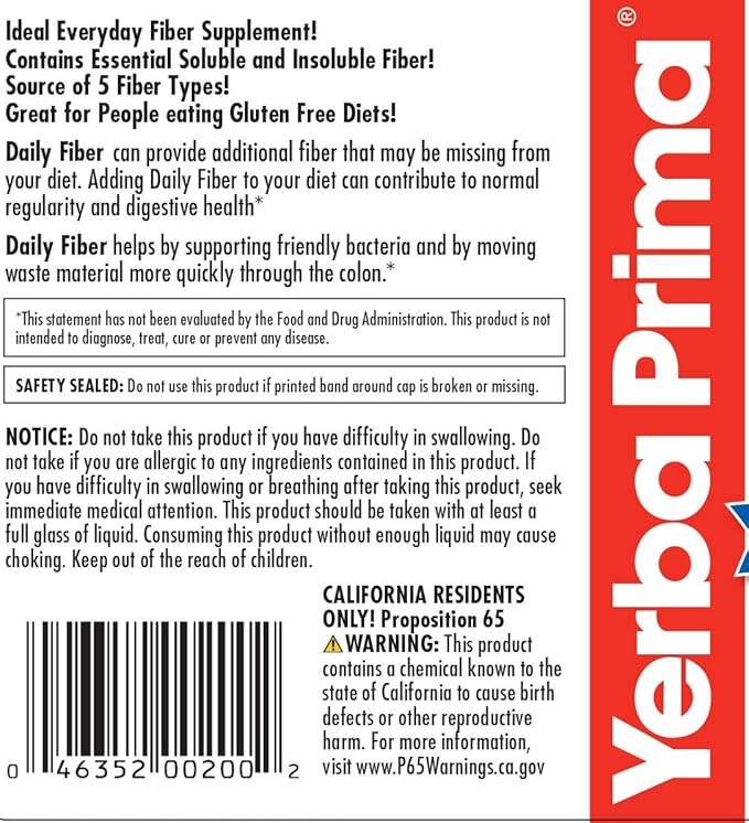 Yerba Prima Daily Fiber Formula Powder - 12 oz (Pack of 3) - Soluble &amp Insoluble Dietary Fiber Supplement - Colon Cleanse - Vegan Non-GMO Gluten-Free