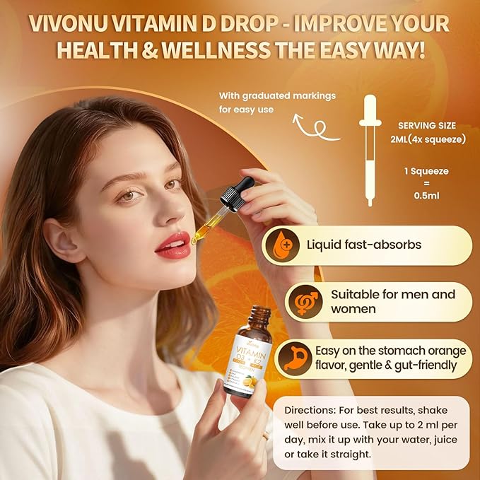 Vitamin D3 K2 Drops D3 20000 IU &amp K2 as MK-7 400mcg Liquid Vitamin D3 with K2 Magnesium Calcium Zinc &amp Omega 3 for Immune* Mood* Bone* Health Orange Flavor Vitamin D Liquid Drops Suppl