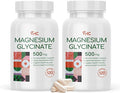 Magnesium Glycinate 500mg Supplement Capsules High Absorption- Gentle FormHighly Purified Magnesium Mineral Supplements for Women &amp Men Made in USA (2 Bottles)