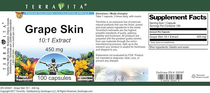 Grape Skin 10:1-450 mg (100 Capsules ZIN: 520347) - 3 Pack