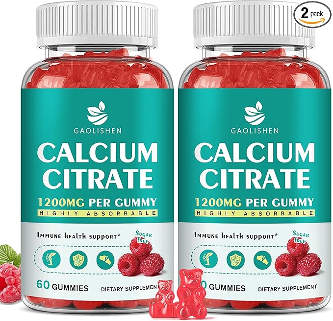 Sugar Free Calcium Citrate 1200mg with Vitamin D3 Supplements Gummies Calcium Gummies with Vitamin D3 K2 for Women &amp Men Raspberry Flavor 60 Day Supply
