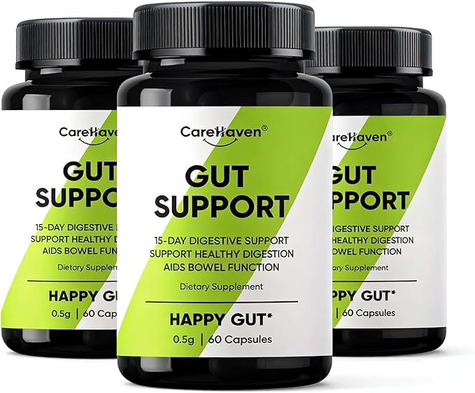 Gut Support Capsules - 15-Day Digestive Support with Psyllium Husk &amp Senna Leaf - Aids Bowel Function &amp Gut Wellness - 60 Active Capsules (3PCS)