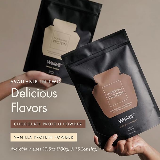 WelleCo Plant-Based Chocolate Protein Powder Organic Brown Rice &amp Pea Blend 16g Protein per Serving Dairy-Free Supplement for Energy Recovery &amp Daily Nutrition 10.5 oz
