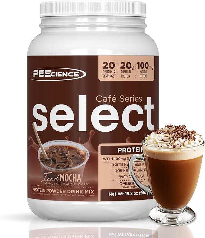 PEScience Select Cafe Protein Coffee Flavored Powder 100mg Caffeine 20g Iced Protein Coffee Powder or Creamer - Iced Mocha 20 Servings