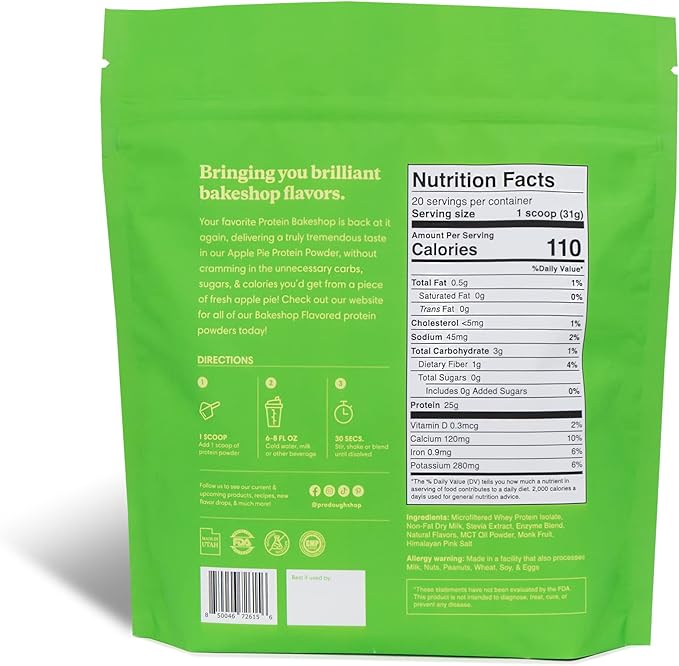 ProDough Gourmet Whey Isolate Hydrolized Protein Powder for Shake Mix- Easy Digest Enzyme Blend 25g Protein per Serving Natural Ingredients Gluten Free Keto Friendly (Apple Pie)