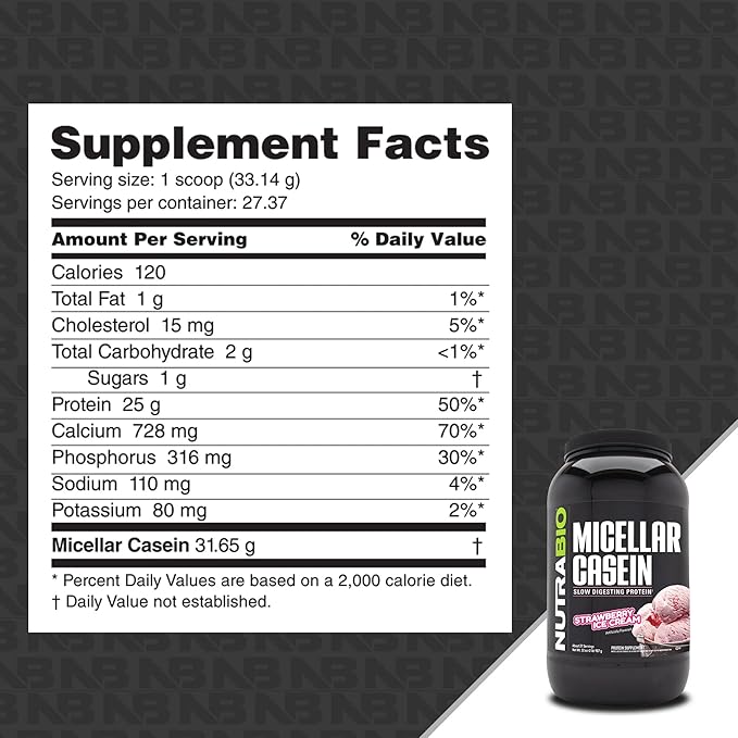 NutraBio Casein Protein Powder Micellar Casien Powder 25g Slow Digesting Protein Helps Keep You Full Overnight Muscle Recovery &amp Growth BCAA &amp EAA Gluten Free Soy Free 2lb Strawberry I