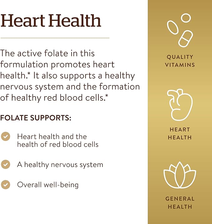 Solgar Folate 1000 mcg 120 Tablets - 1000 mcg Bio-active Metafolin - Vegan Gluten Free Dairy Free Kosher - 120 Servings