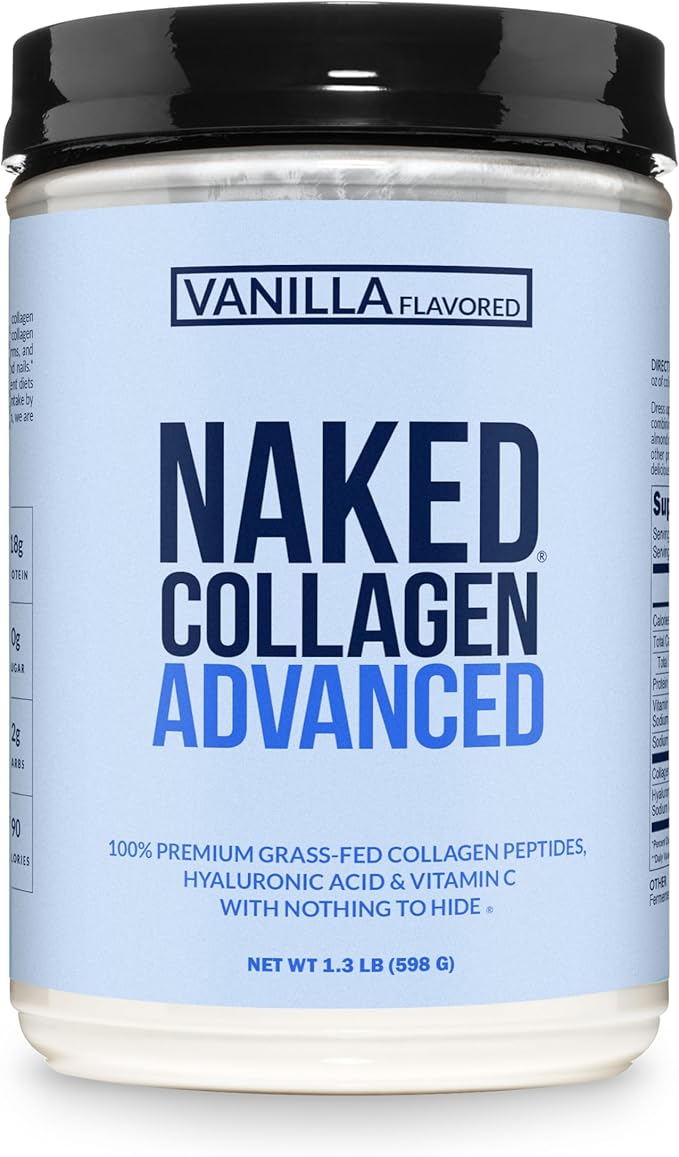 NAKED Vanilla Collagen Advanced - Peptides Protein Powder Hyaluronic Acid Vitamin C Pasture-Raised Grass-Fed Hydrolyzed Collagen Supplement Paleo Friendly Non-GMO Keto Gluten Free 1.3LB
