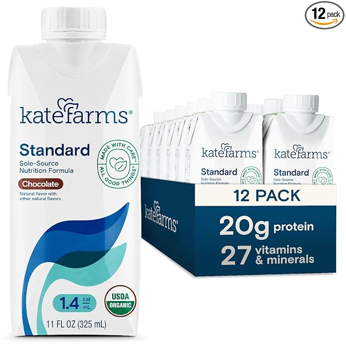 KATE FARMS Organic 1.4 High Calorie Nutrition Shake Chocolate 20g Protein 27 Vitamins and Minerals Meal Replacement 11 oz (12 Pack)