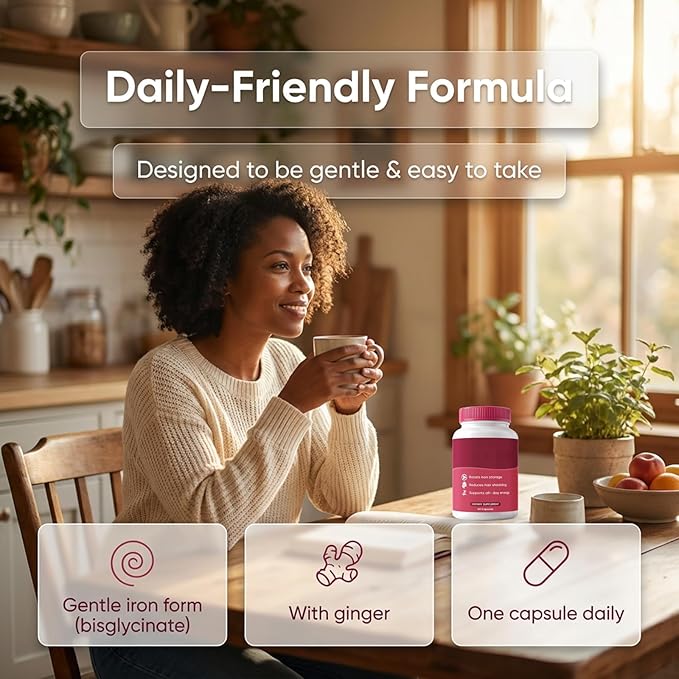 Ferrin Supplement - Daily Iron Support Capsules with Iron Bisglycinate Lactoferrin Vitamin C B12 and Gentle Absorption(1)