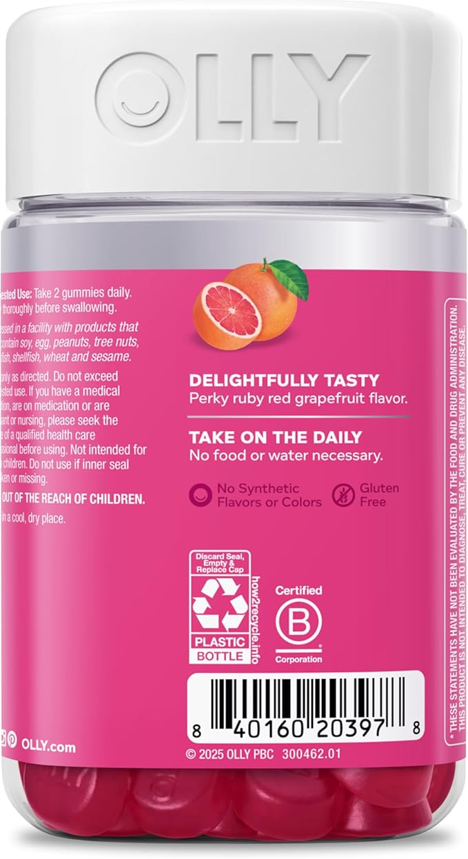 OLLY Undeniable Beauty Gummy for Healthy Hair Skin &amp Nails* Biotin Vitamins C &amp E Keratin Chewable Supplement Grapefruit Flavored 60 Day Supply - 120 Count (Pack of 2)