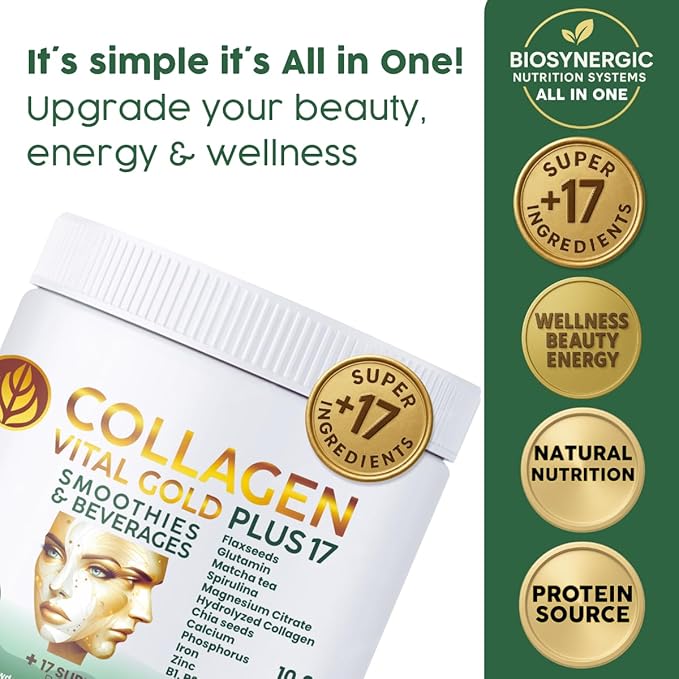Vital Life Collagen Peptides Powder +17 Super Ingredients 1.6 lb (Pack of 6) Mint &amp Lemon Flavor Supports Hair Skin Nails Bones Joints &amp Digestive Health Collagen for Women &amp Men.