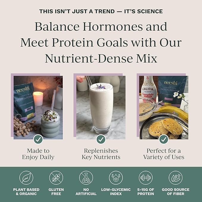 Nourishing Protein Blend for Hormonal Balance – Vegan Gluten-Free All-Natural – Supports PMS &amp Menopause Relief – 1-Week Supply – Vanilla Flavor
